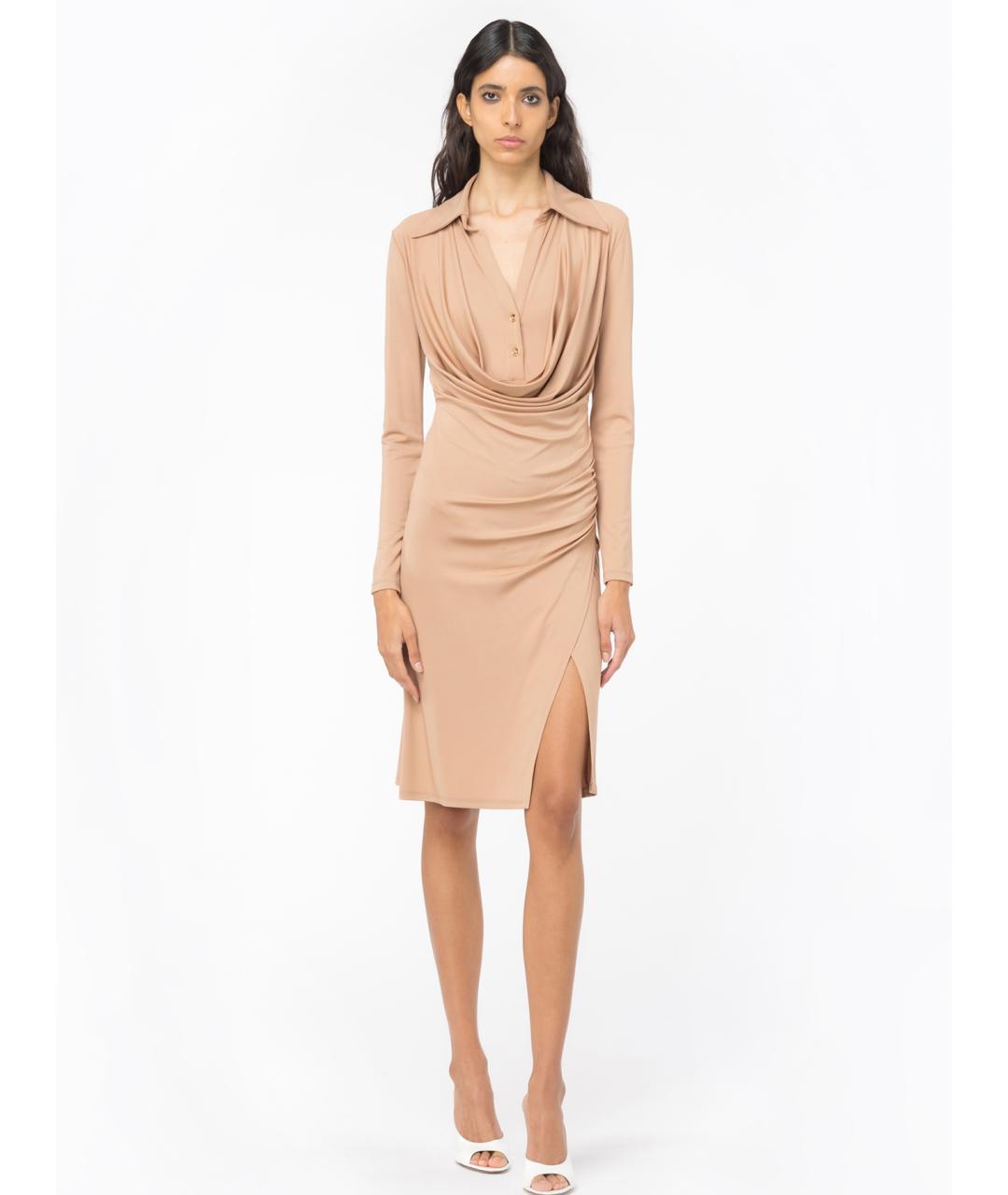 PINKO Бежевое вискозное коктейльное платье, фото 2