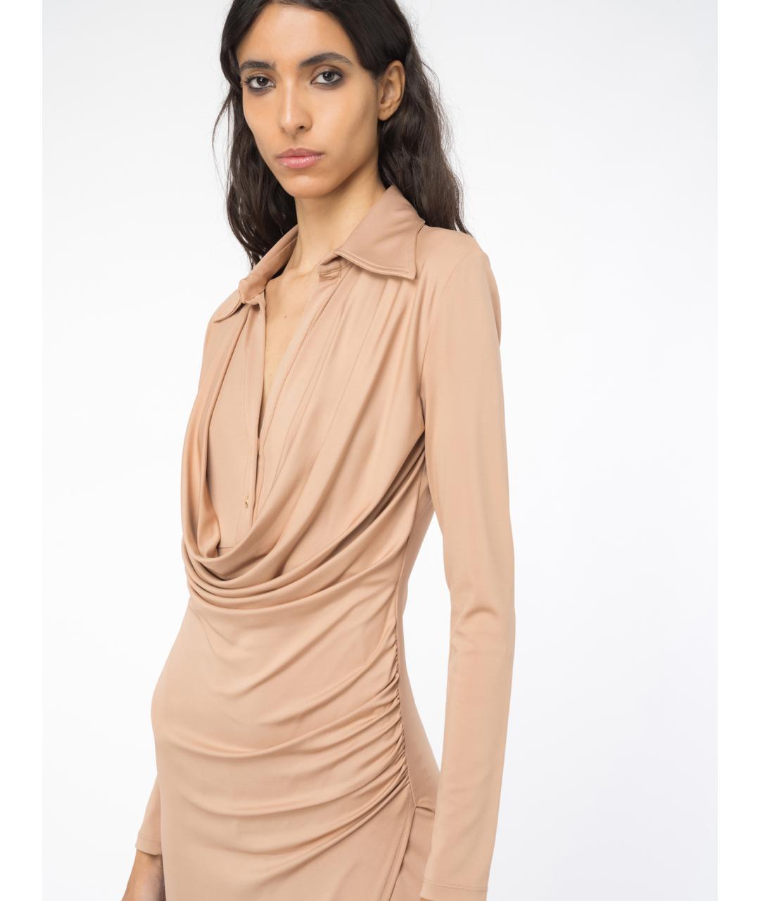 PINKO Бежевое вискозное коктейльное платье, фото 3