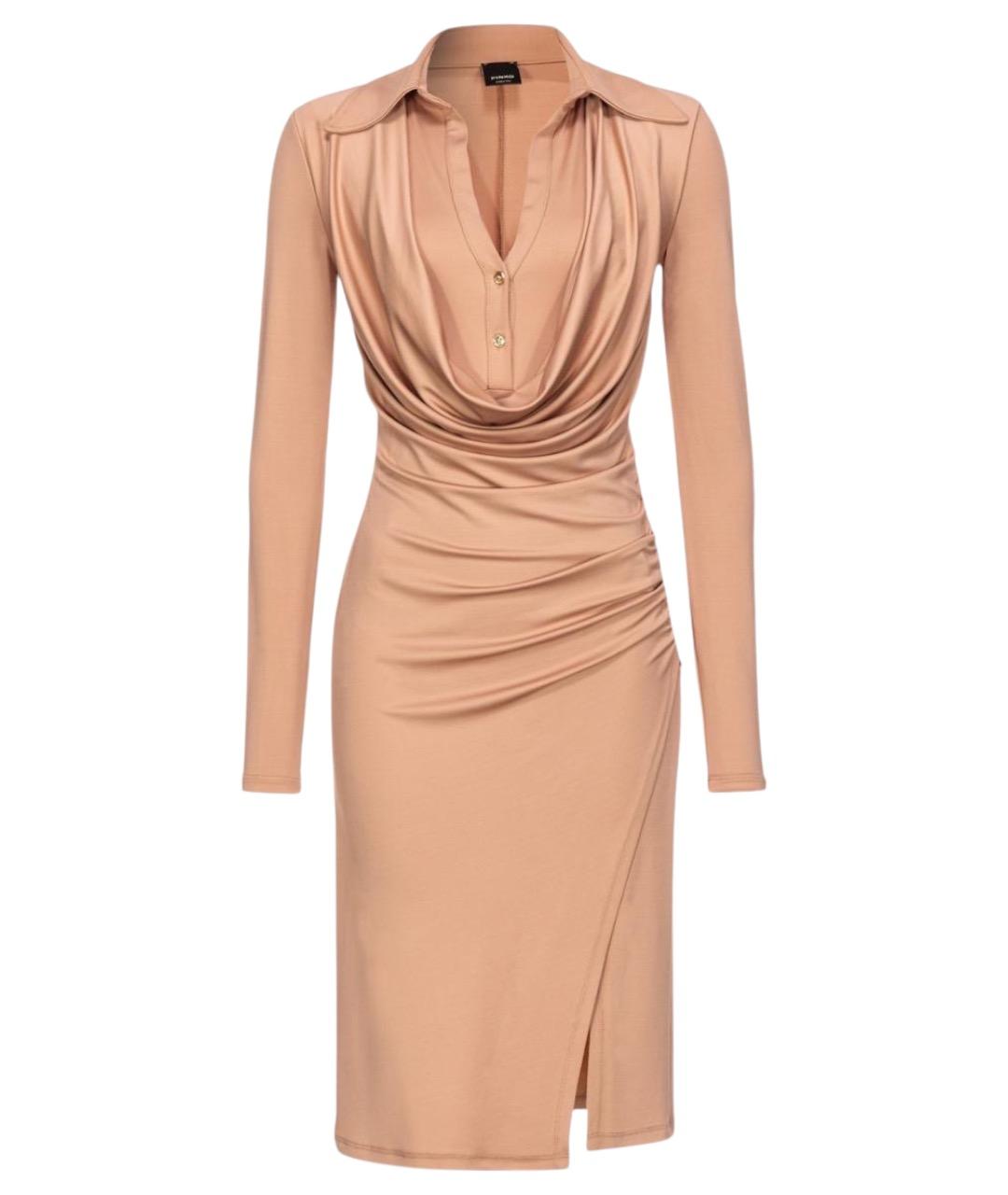 PINKO Бежевое вискозное коктейльное платье, фото 1