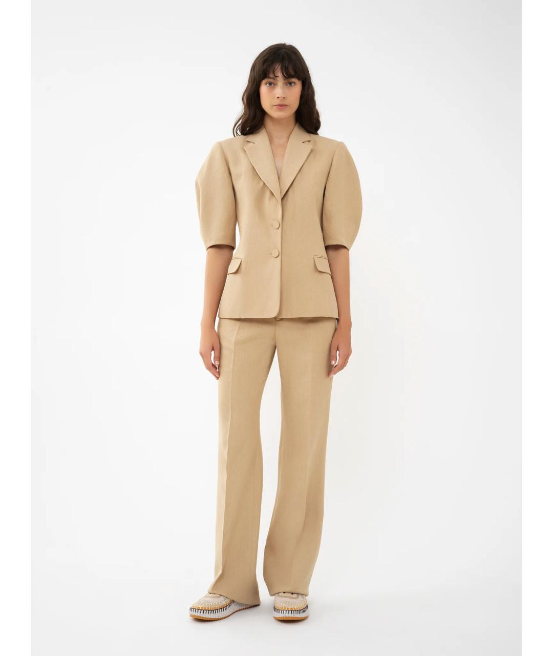 CHLOE Бежевые льняные прямые брюки, фото 2