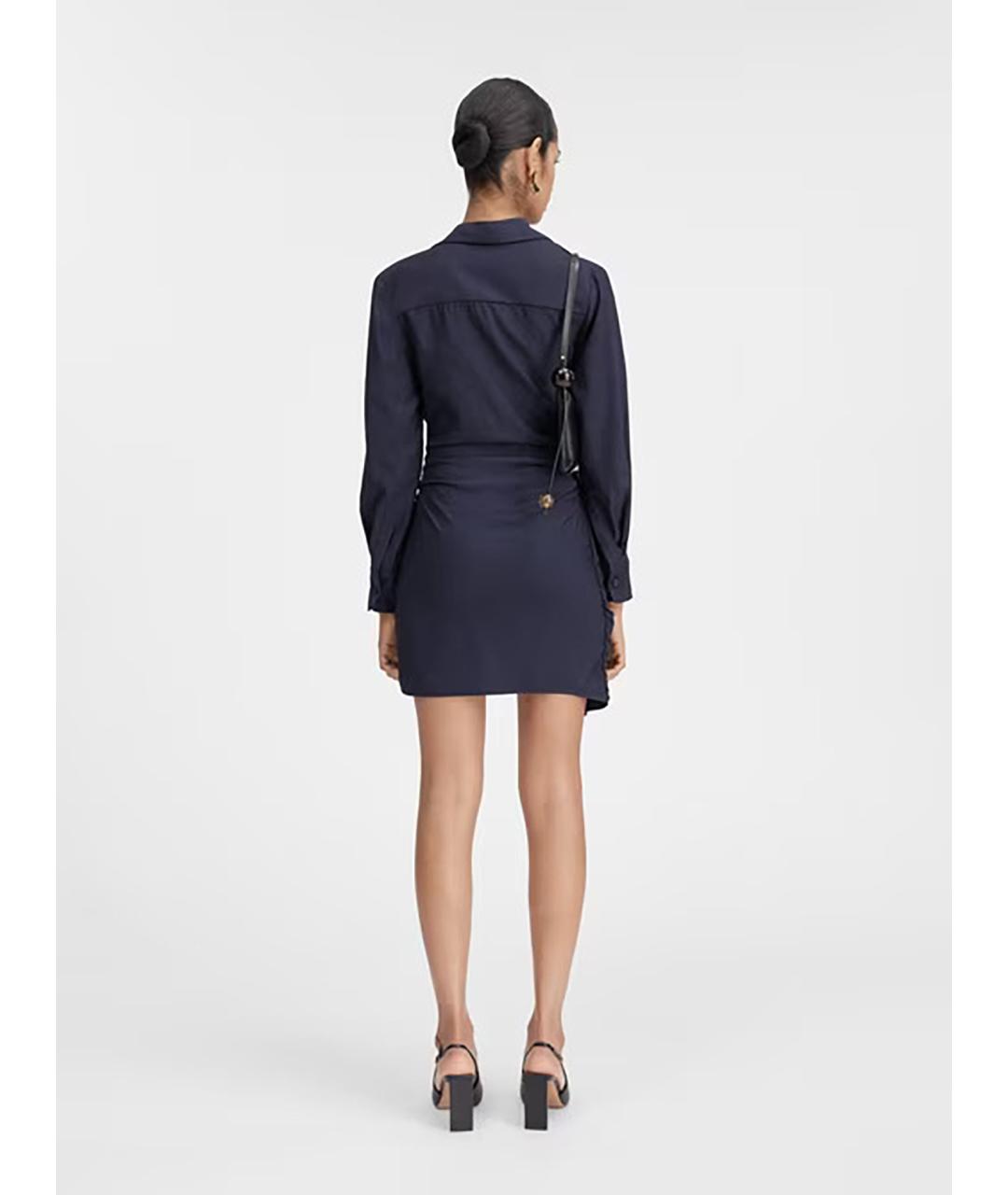 JACQUEMUS Темно-синее вискозное коктейльное платье, фото 4