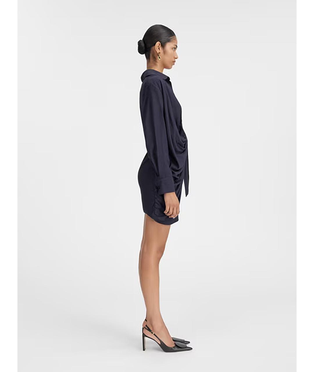 JACQUEMUS Темно-синее вискозное коктейльное платье, фото 3