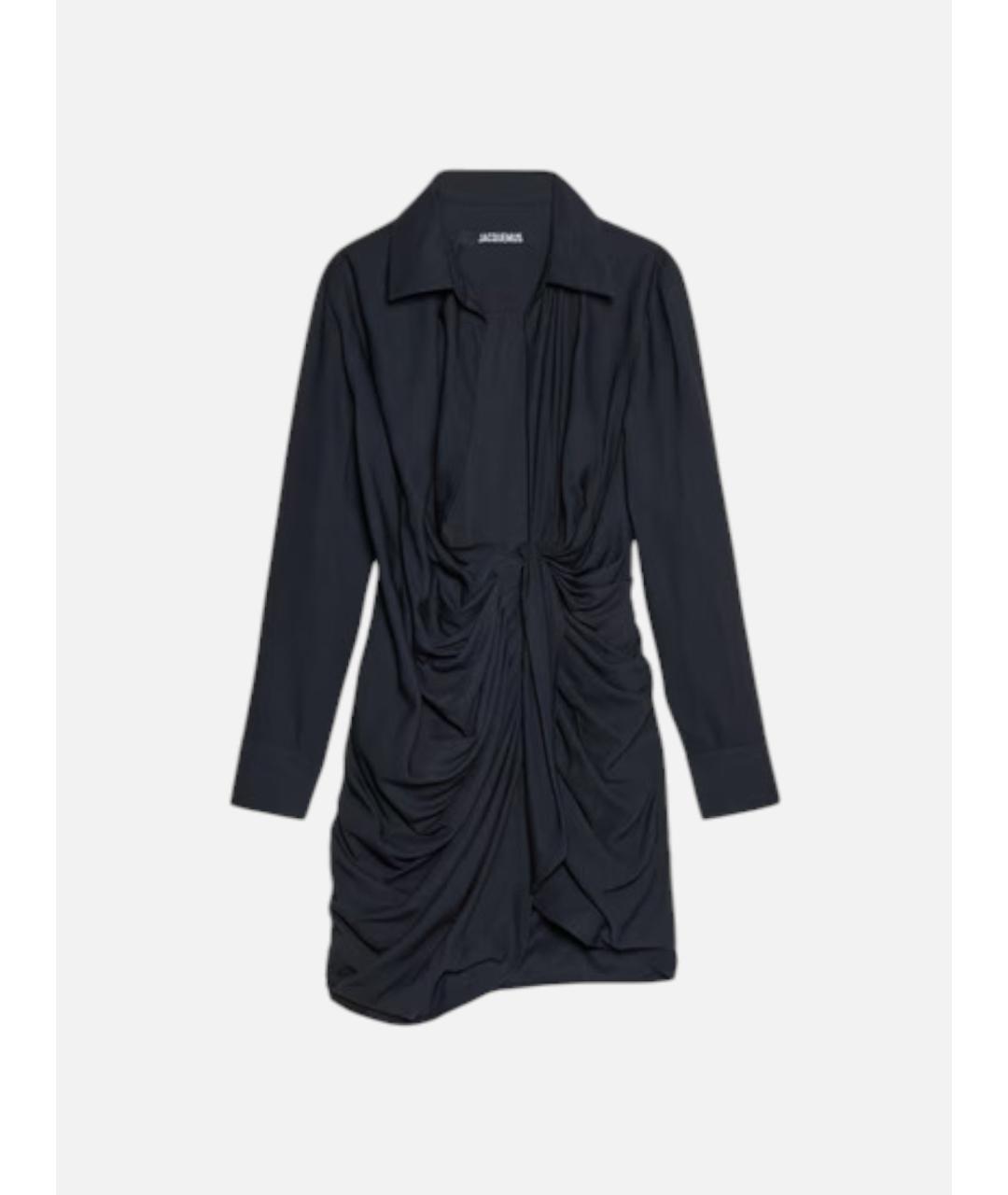 JACQUEMUS Темно-синее вискозное коктейльное платье, фото 5