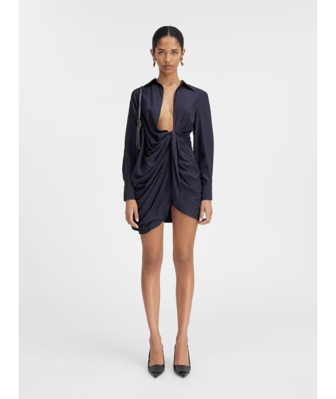 JACQUEMUS Темно-синее вискозное коктейльное платье, фото 2