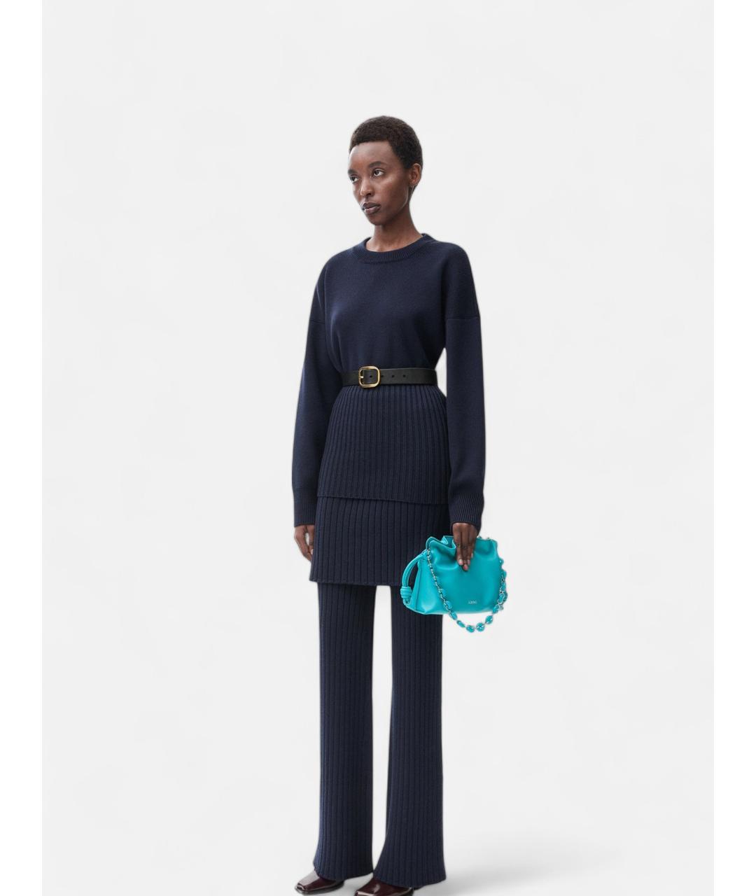 LOEWE Темно-синие шерстяные прямые брюки, фото 2