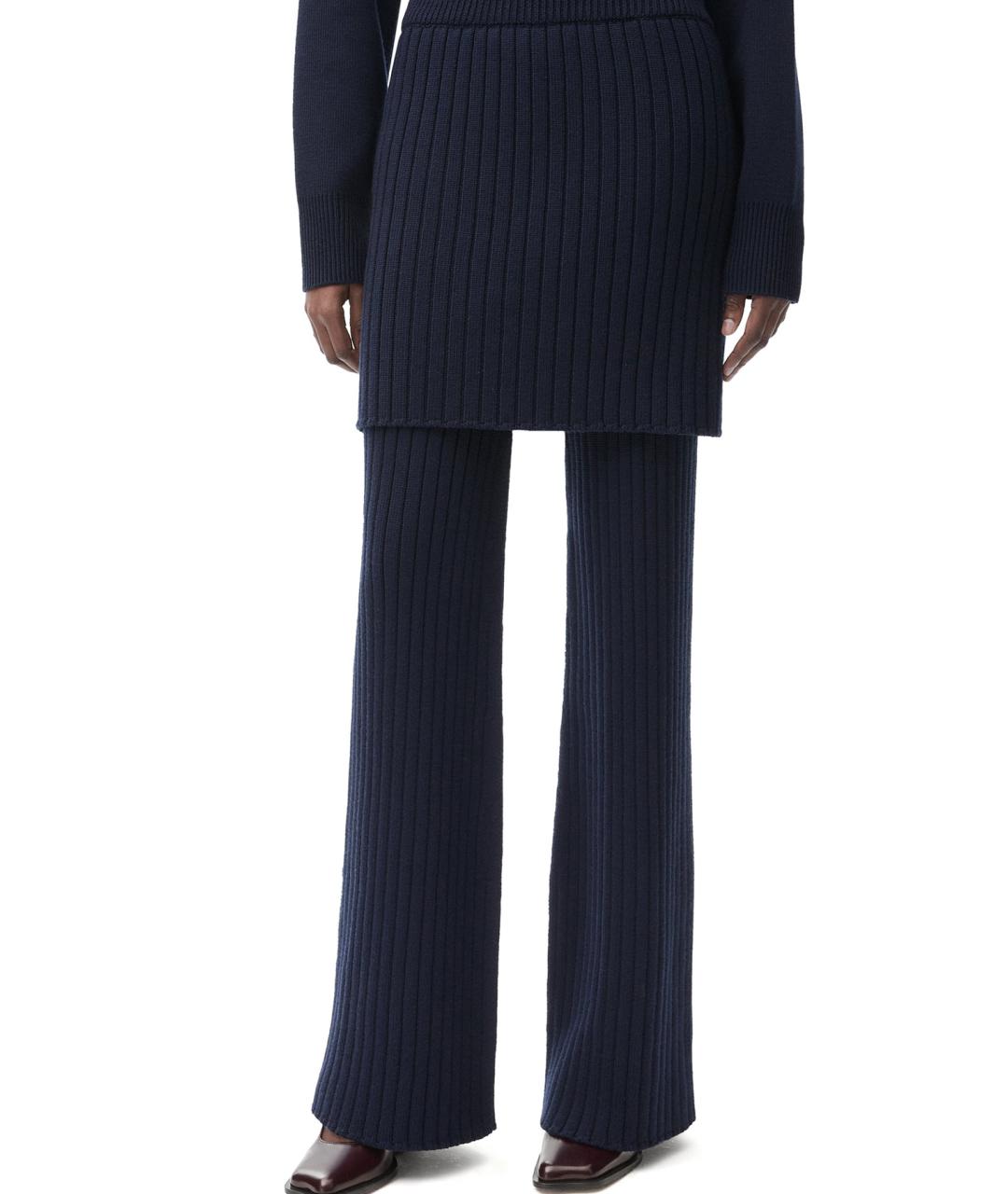 LOEWE Темно-синие шерстяные прямые брюки, фото 3