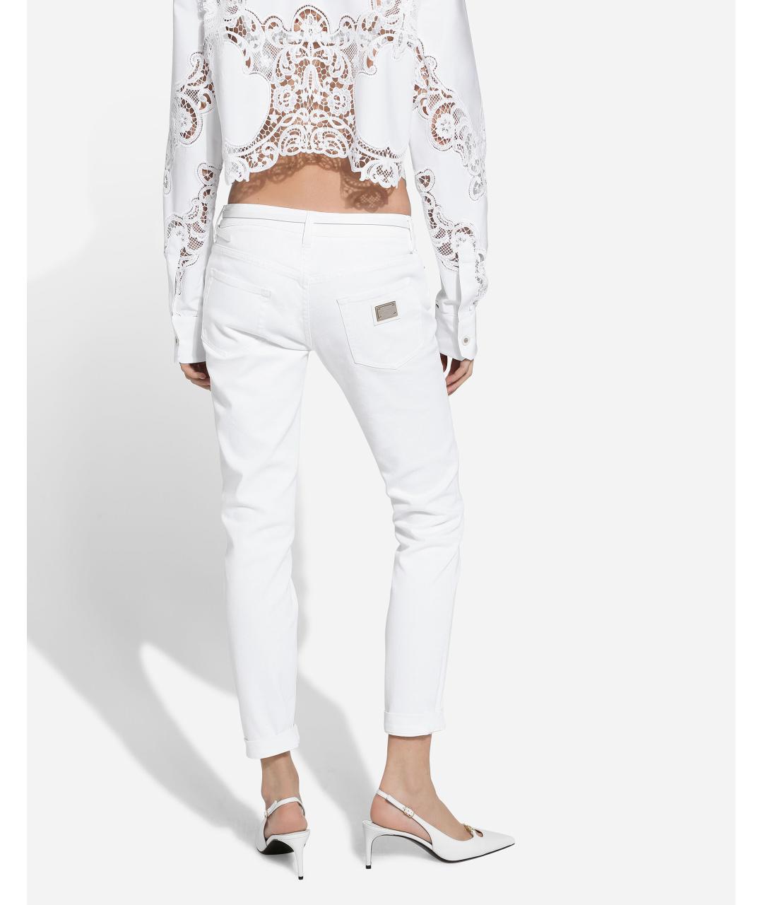 DOLCE&GABBANA Белые хлопковые джинсы слим, фото 3