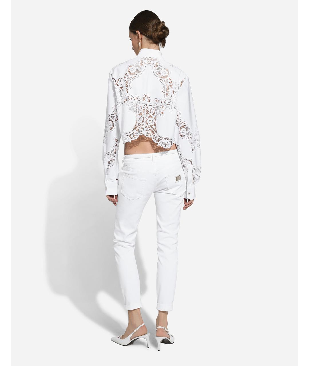 DOLCE&GABBANA Белые хлопковые джинсы слим, фото 4