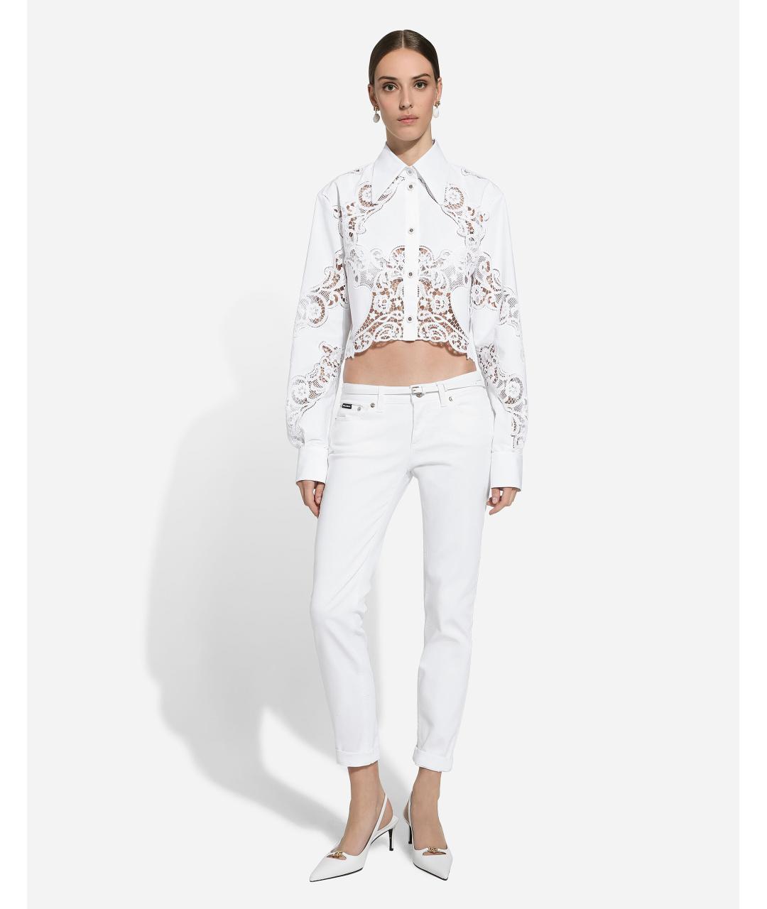 DOLCE&GABBANA Белые хлопковые джинсы слим, фото 2