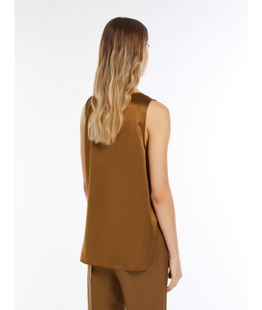 MAX MARA Коричневая шелковая майка, фото 4