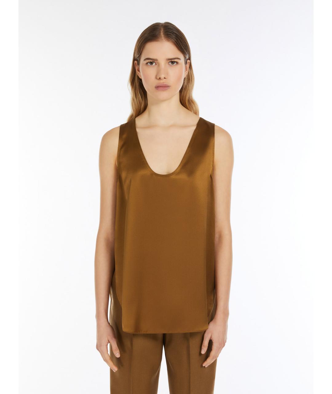 MAX MARA Коричневая шелковая майка, фото 3