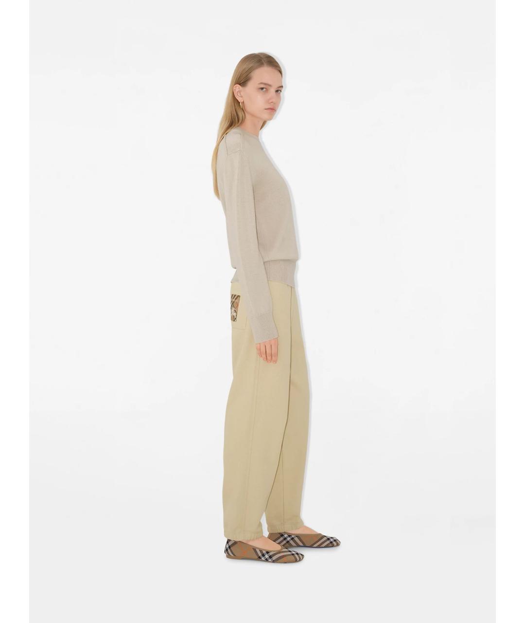 BURBERRY Бежевые хлопковые прямые брюки, фото 3