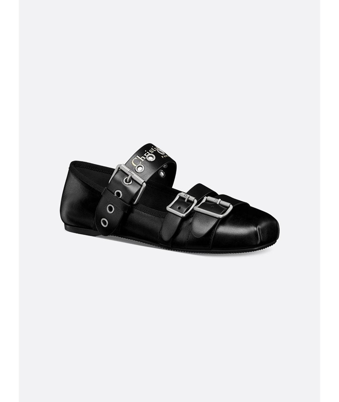 CHRISTIAN DIOR Черные кожаные балетки, фото 2