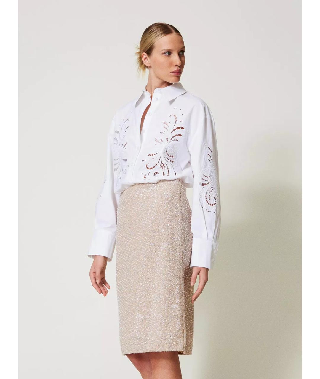 TWIN-SET Бежевая полиэстеровая юбка миди, фото 3