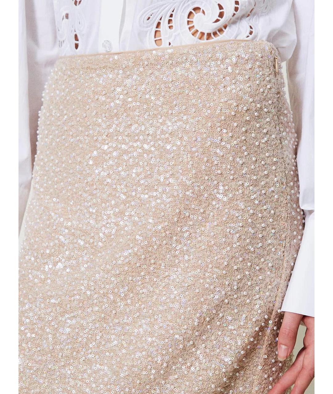 TWIN-SET Бежевая полиэстеровая юбка миди, фото 5