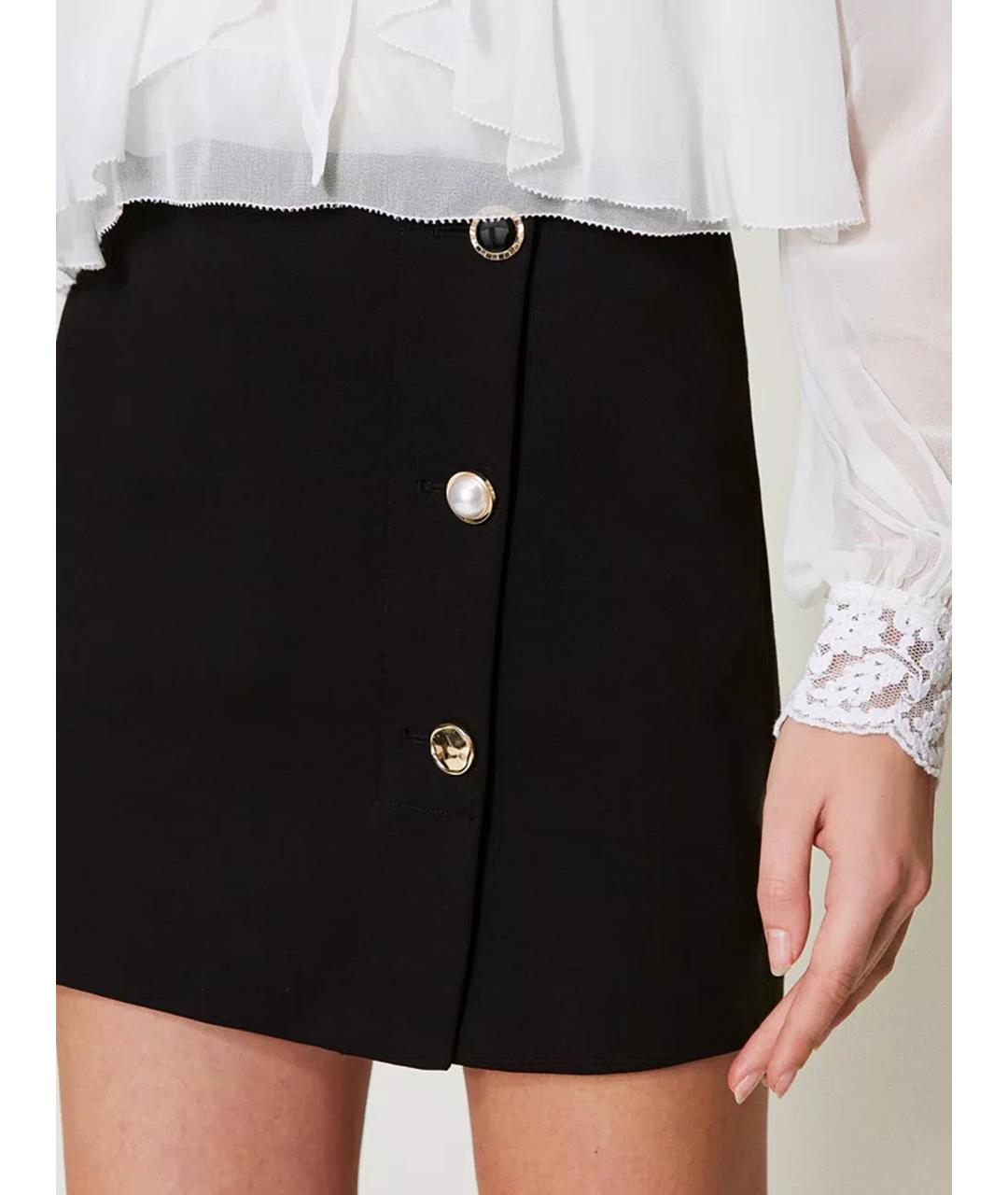 TWIN-SET Черная вискозная юбка мини, фото 5