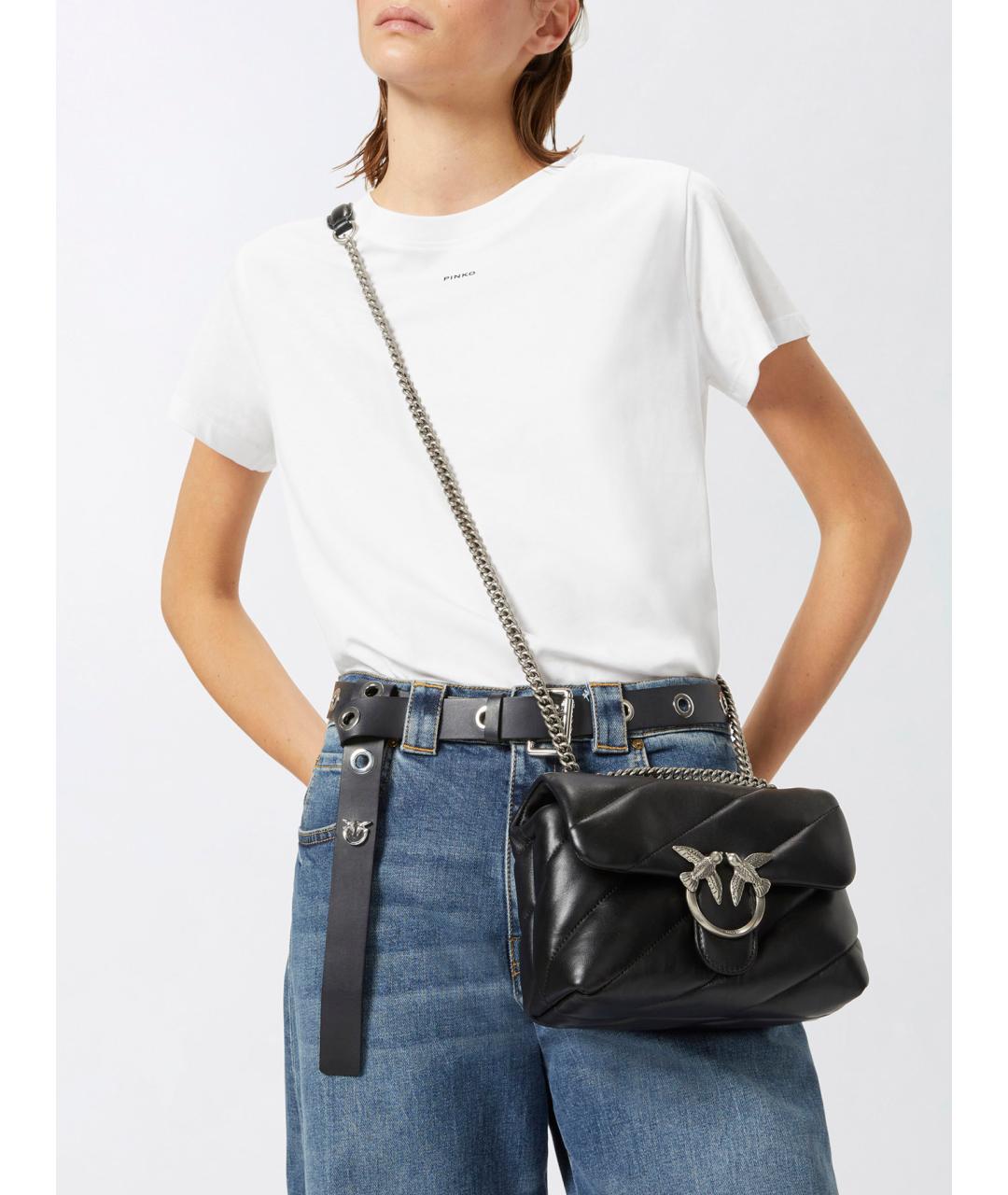 PINKO Черная кожаная сумка через плечо, фото 8
