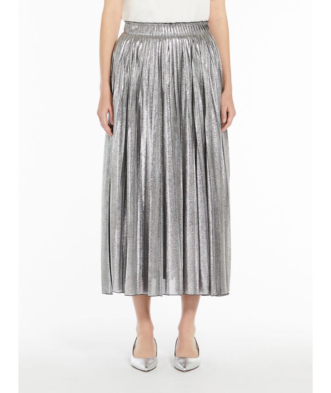 WEEKEND MAX MARA Серебряная полиэстеровая юбка миди, фото 3