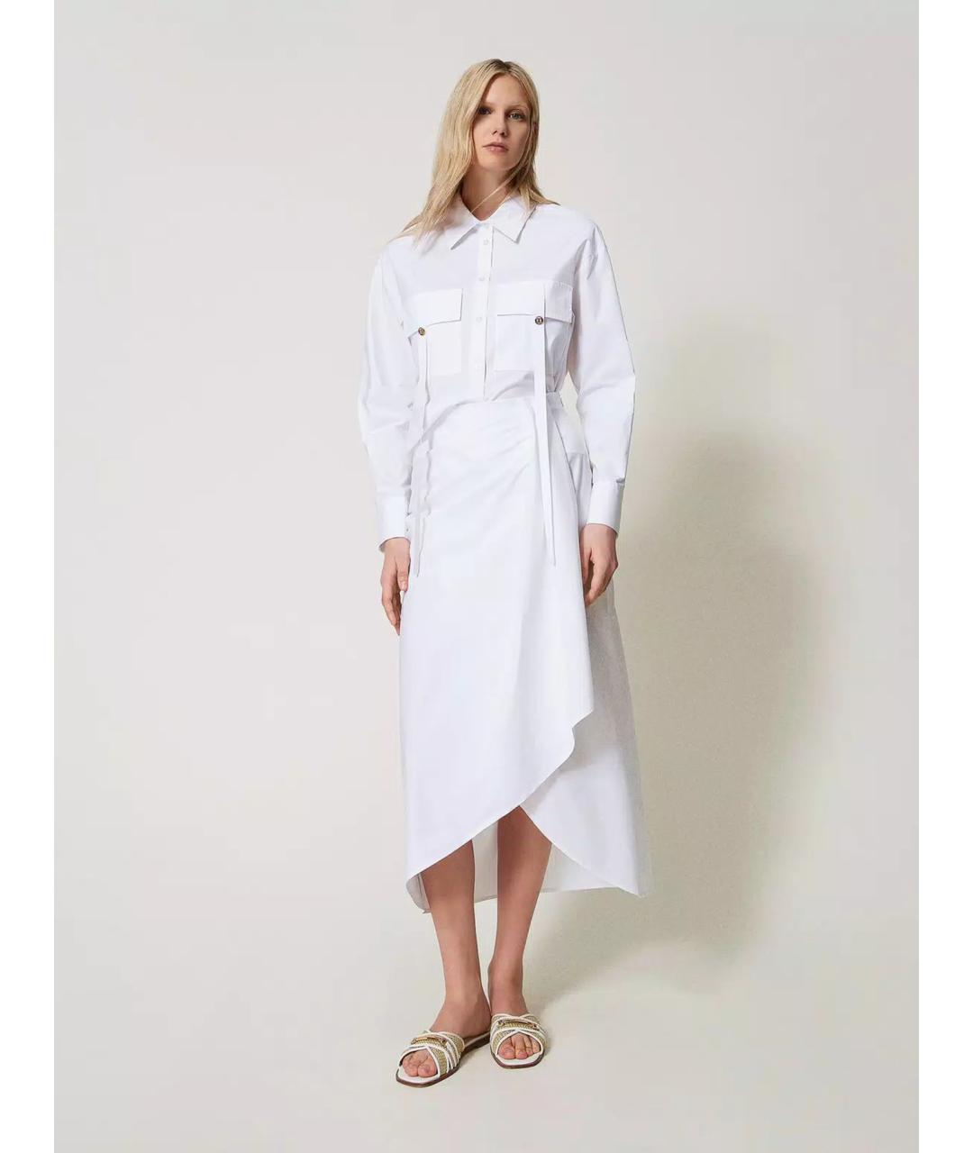 TWIN-SET Белая хлопковая юбка миди, фото 2