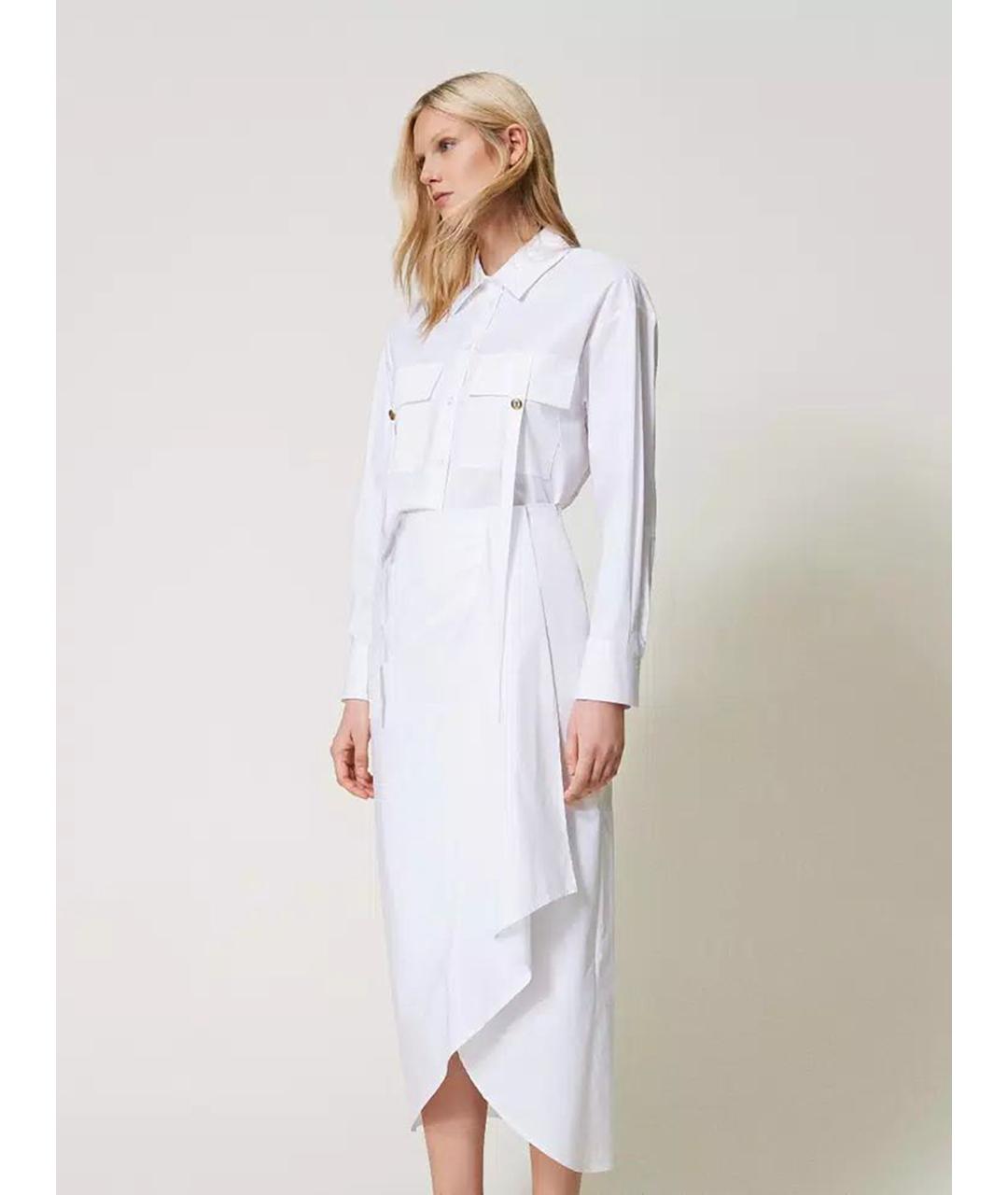 TWIN-SET Белая хлопковая юбка миди, фото 3