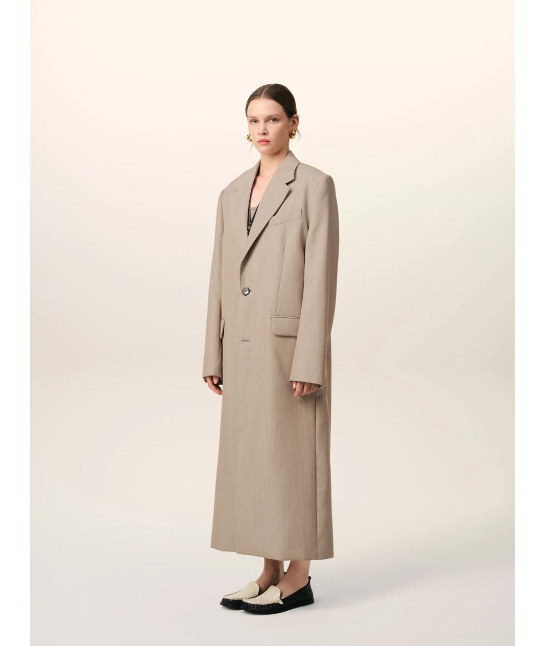 Ami Paris Бежевое шерстяное пальто, фото 5