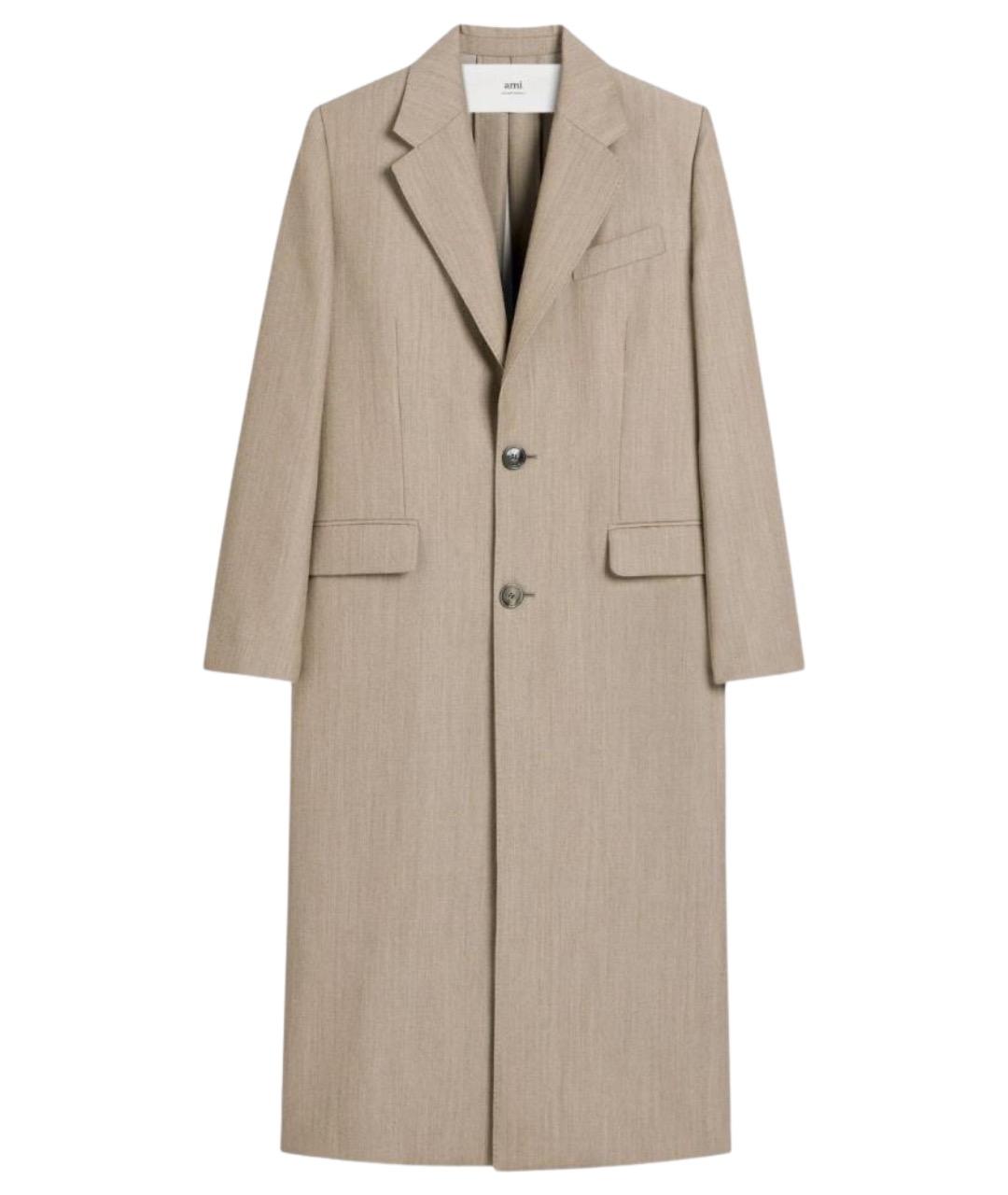 Ami Paris Бежевое шерстяное пальто, фото 1