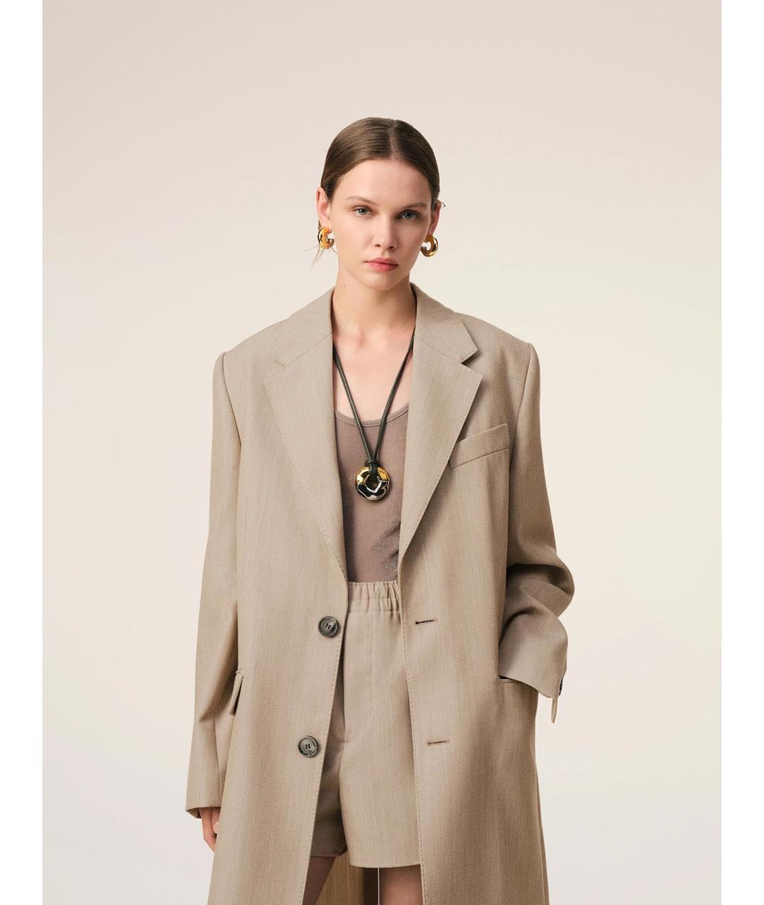 Ami Paris Бежевое шерстяное пальто, фото 3