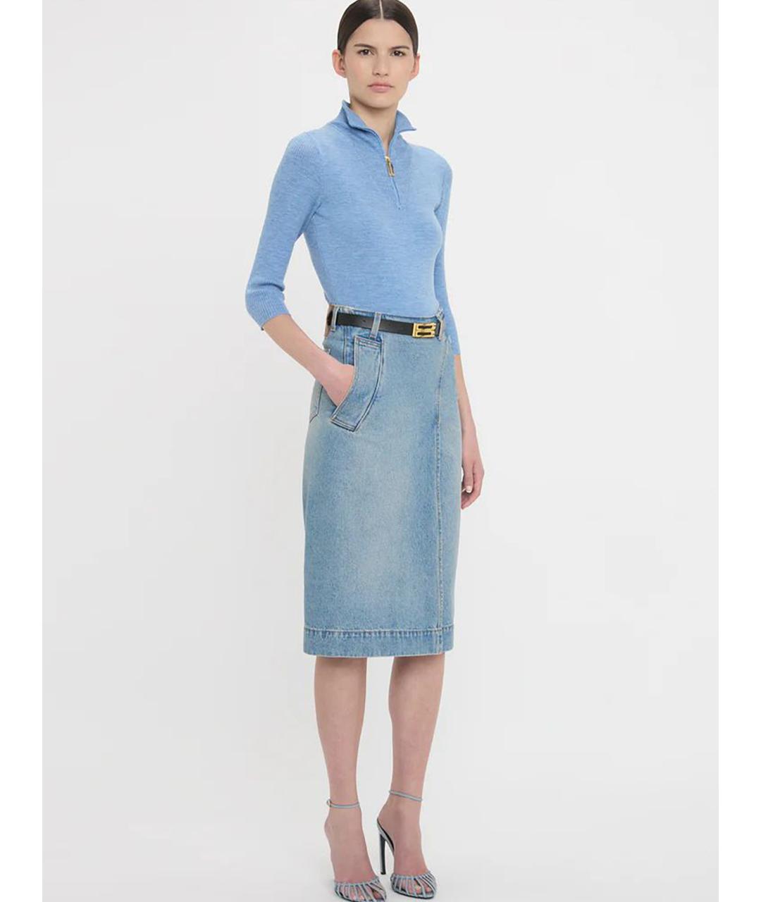 VICTORIA BECKHAM Голубая хлопковая юбка миди, фото 3