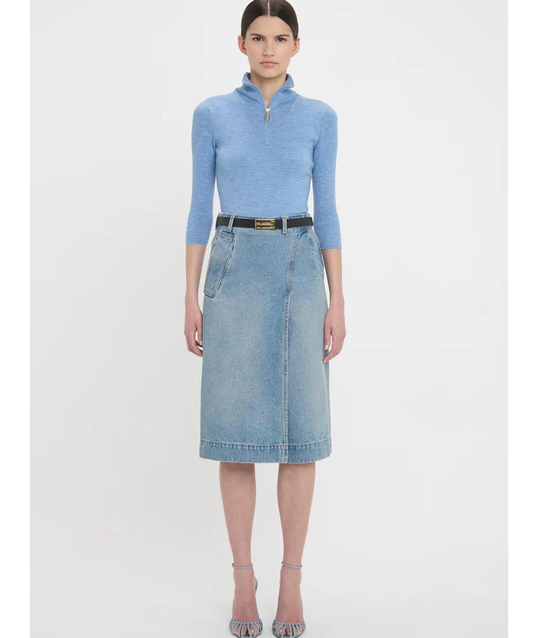 VICTORIA BECKHAM Голубая хлопковая юбка миди, фото 2