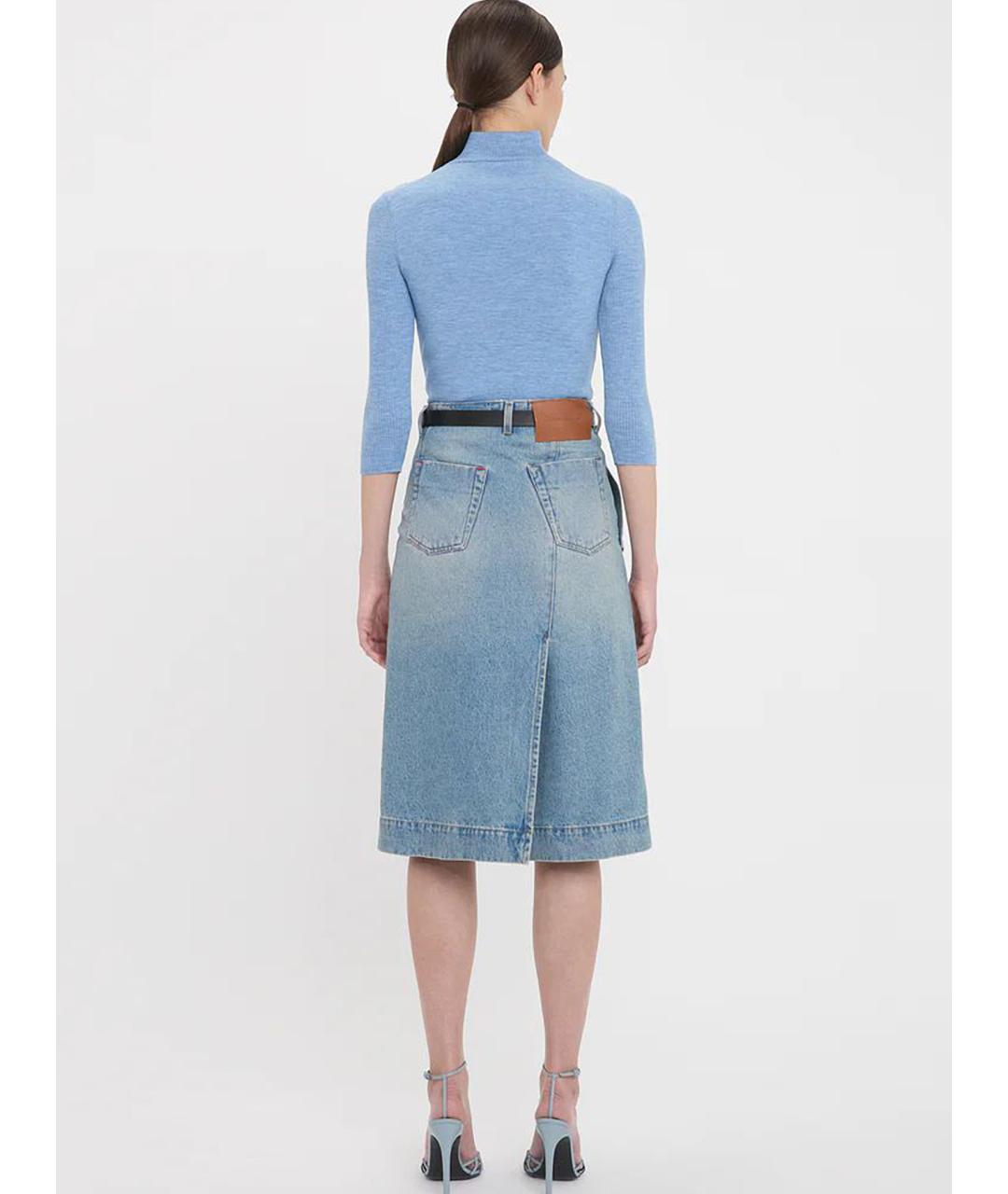VICTORIA BECKHAM Голубая хлопковая юбка миди, фото 4