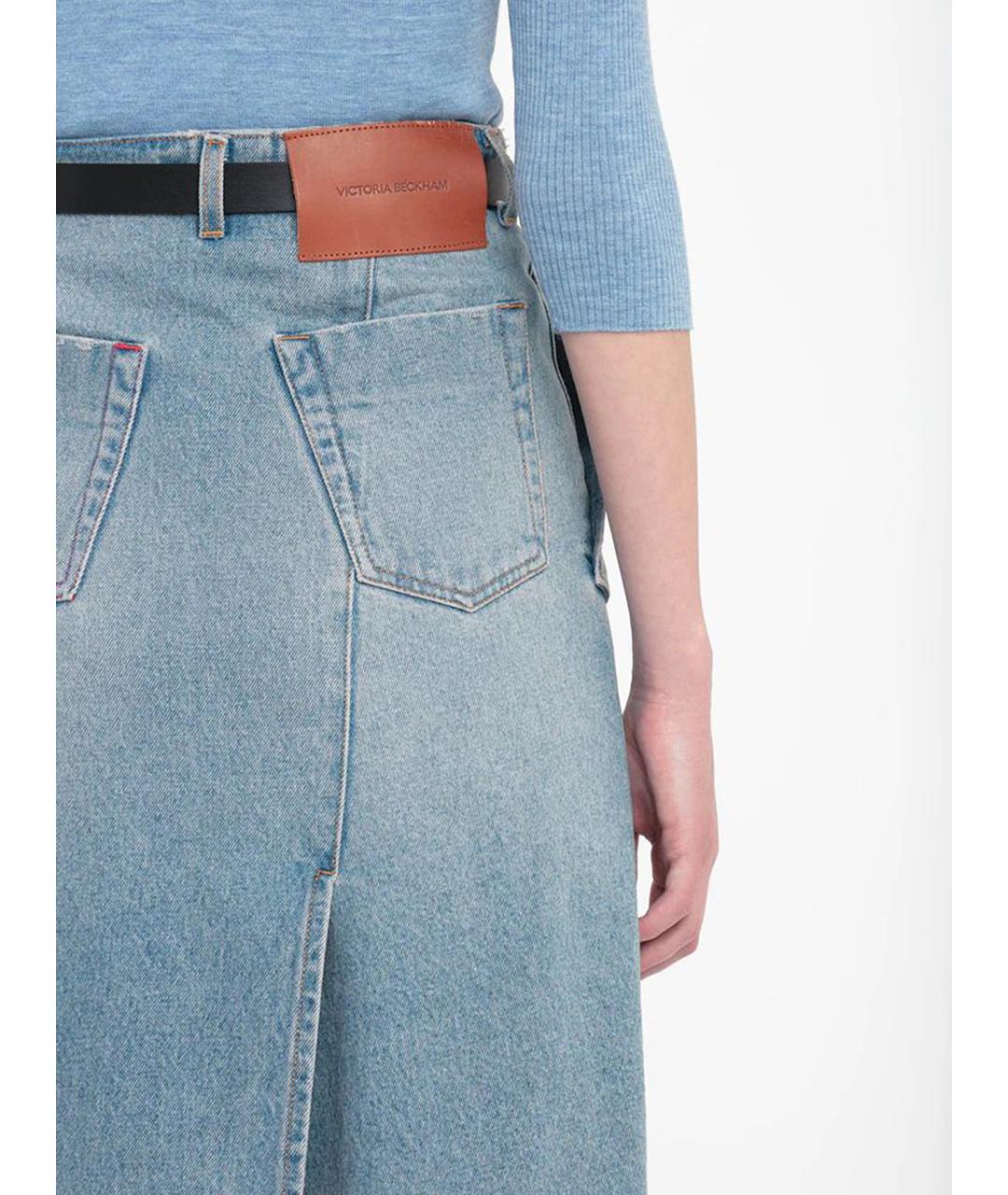 VICTORIA BECKHAM Голубая хлопковая юбка миди, фото 6