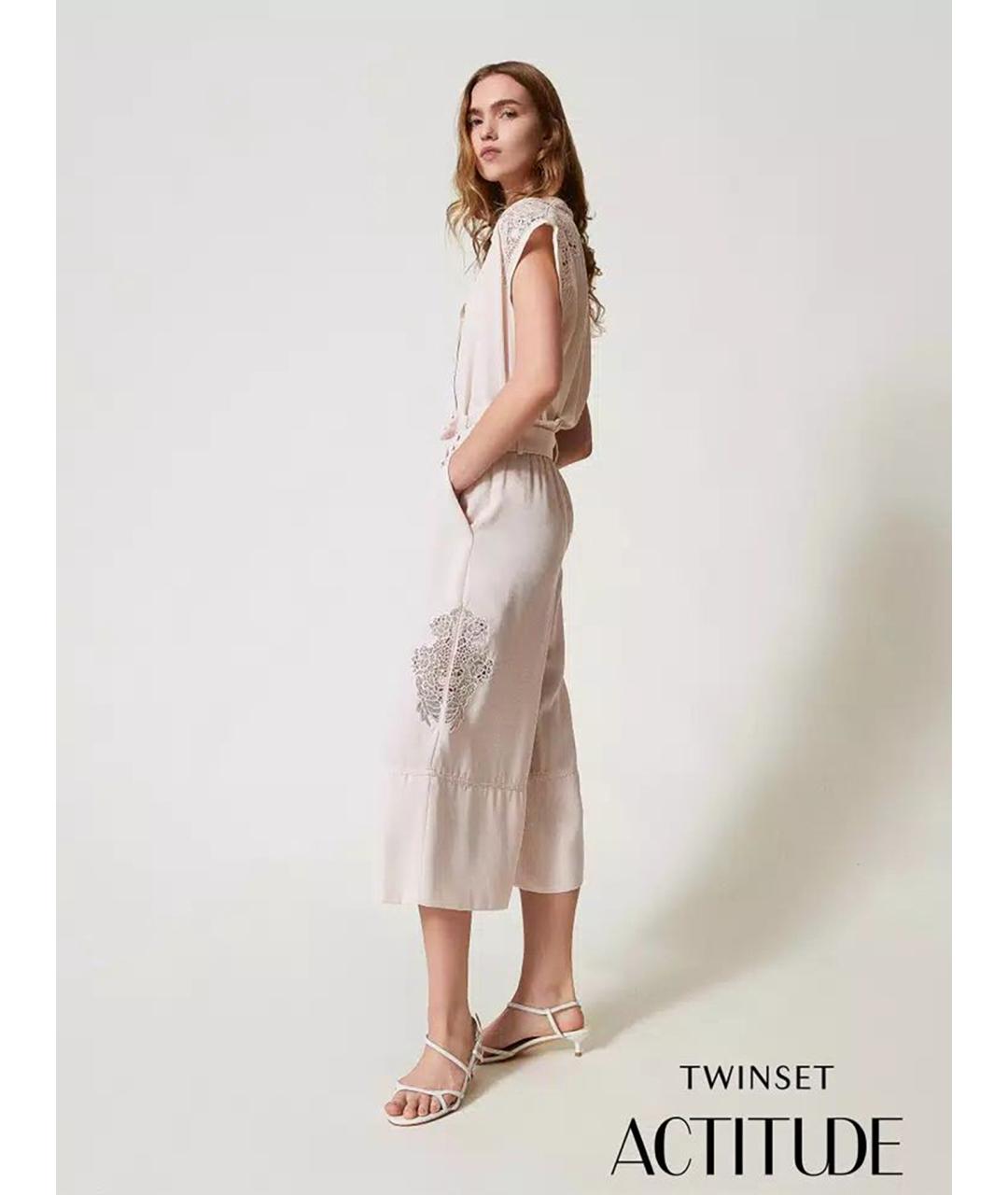 TWIN-SET Бежевые полиэстеровые кюлоты, фото 3