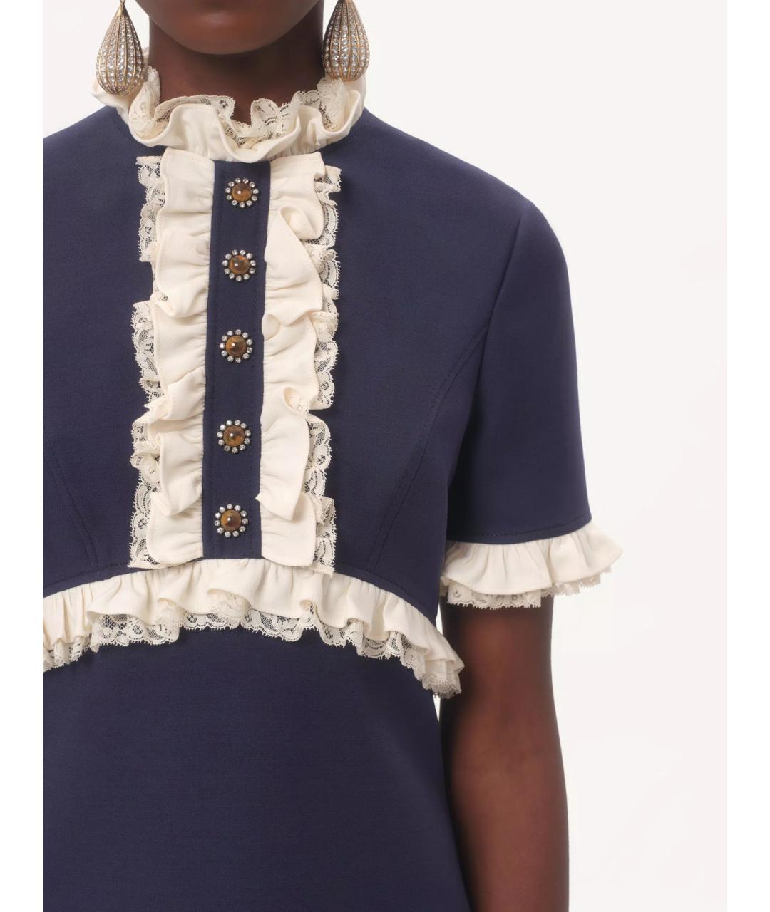 VALENTINO Синее шерстяное коктейльное платье, фото 3