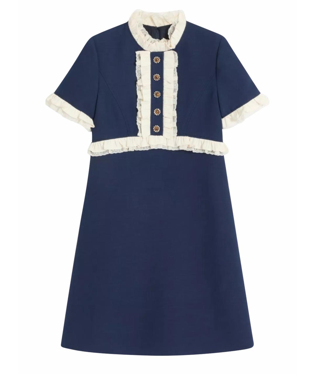 VALENTINO Синее шерстяное коктейльное платье, фото 1