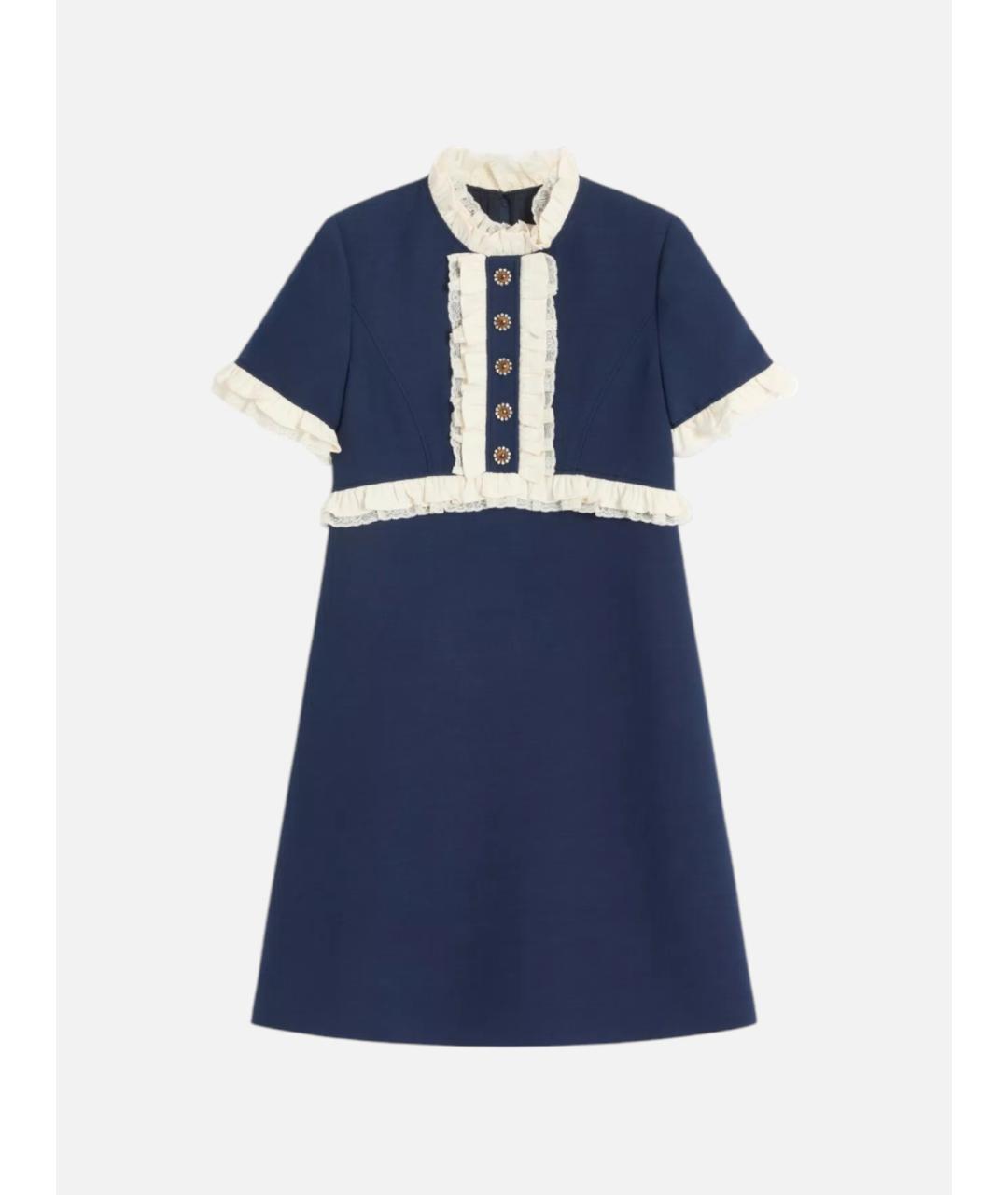 VALENTINO Синее шерстяное коктейльное платье, фото 5