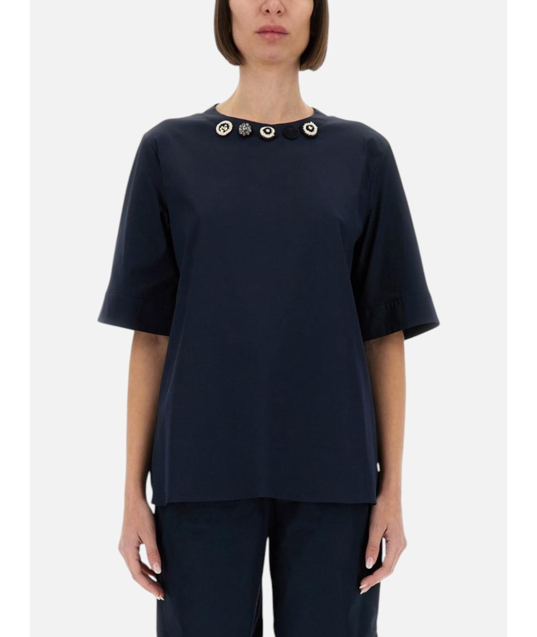 'S MAX MARA Темно-синяя хлопковая блузы, фото 4