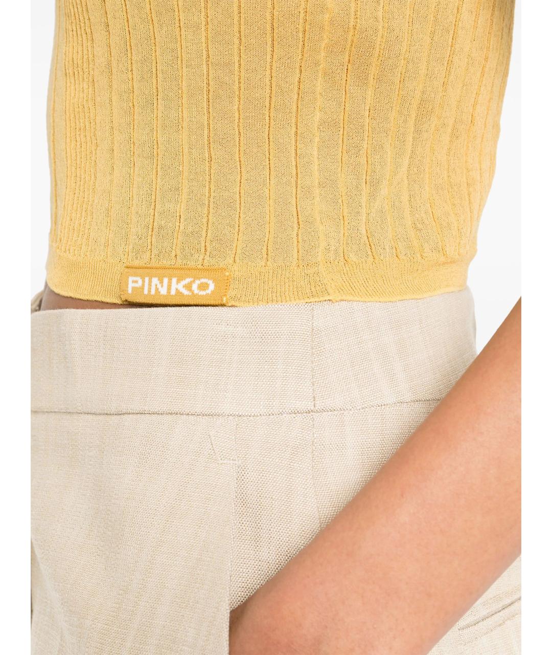 PINKO Желтая хлопковая футболка, фото 5
