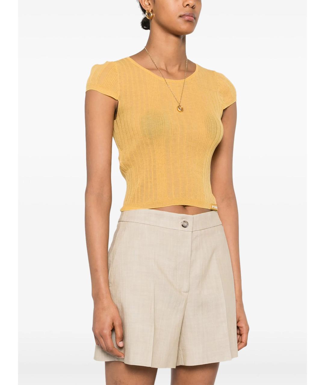 PINKO Желтая хлопковая футболка, фото 3