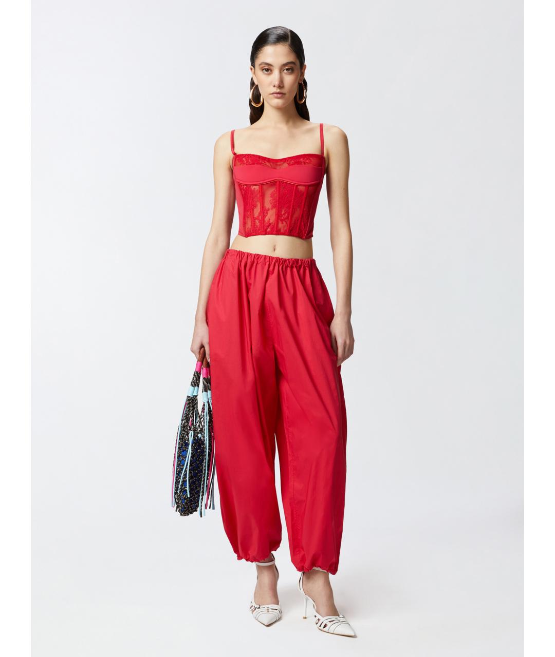 PINKO Красные хлопковые брюки широкие, фото 2