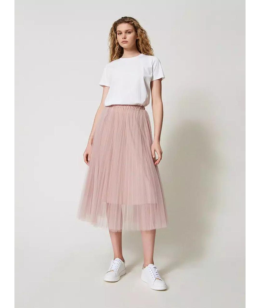 TWIN-SET Розовая полиэстеровая юбка миди, фото 2