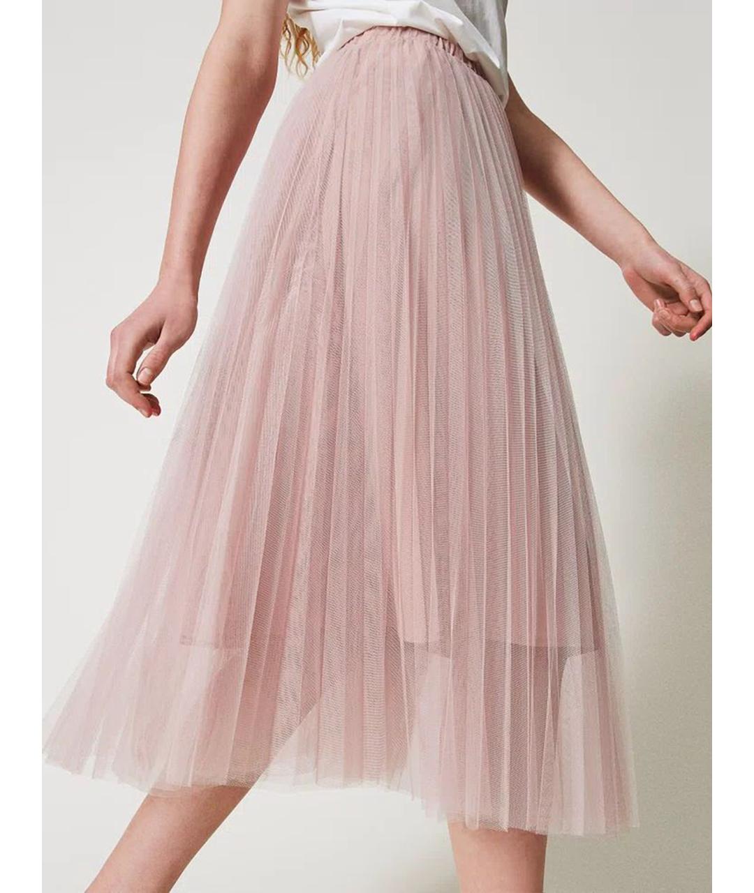 TWIN-SET Розовая полиэстеровая юбка миди, фото 5
