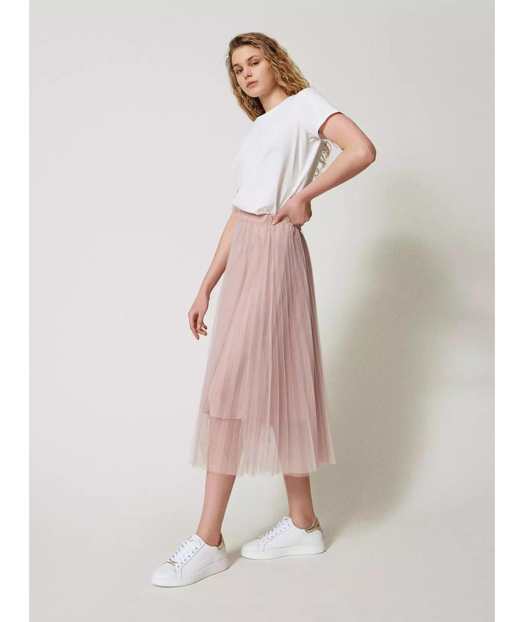 TWIN-SET Розовая полиэстеровая юбка миди, фото 3