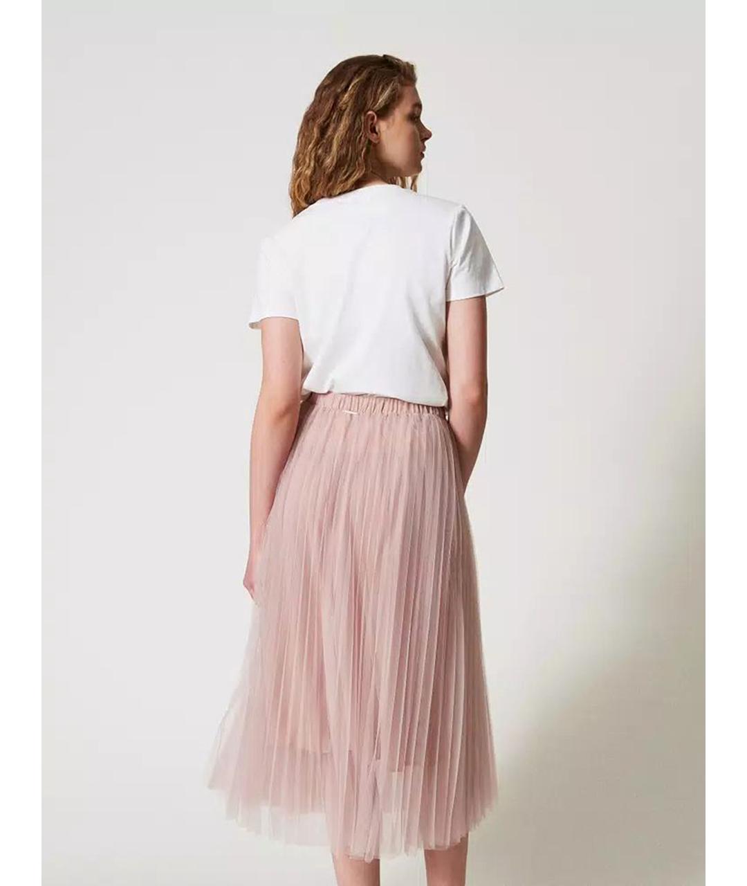 TWIN-SET Розовая полиэстеровая юбка миди, фото 4