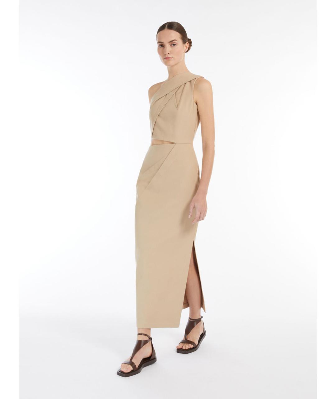 MAX MARA Бежевое хлопковое повседневное платье, фото 2