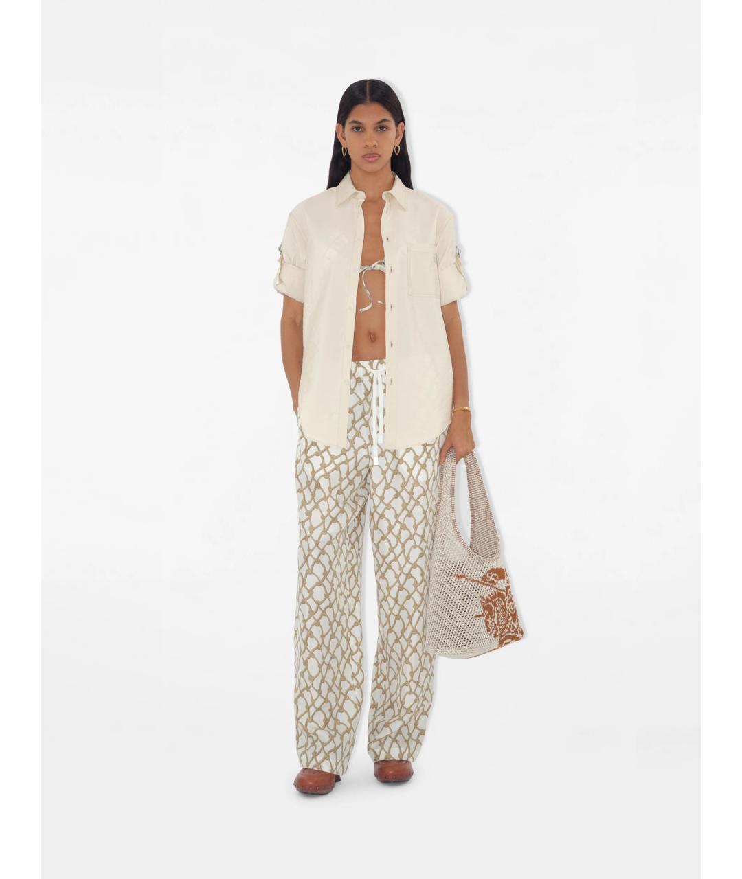 BURBERRY Бежевые шелковые брюки широкие, фото 3