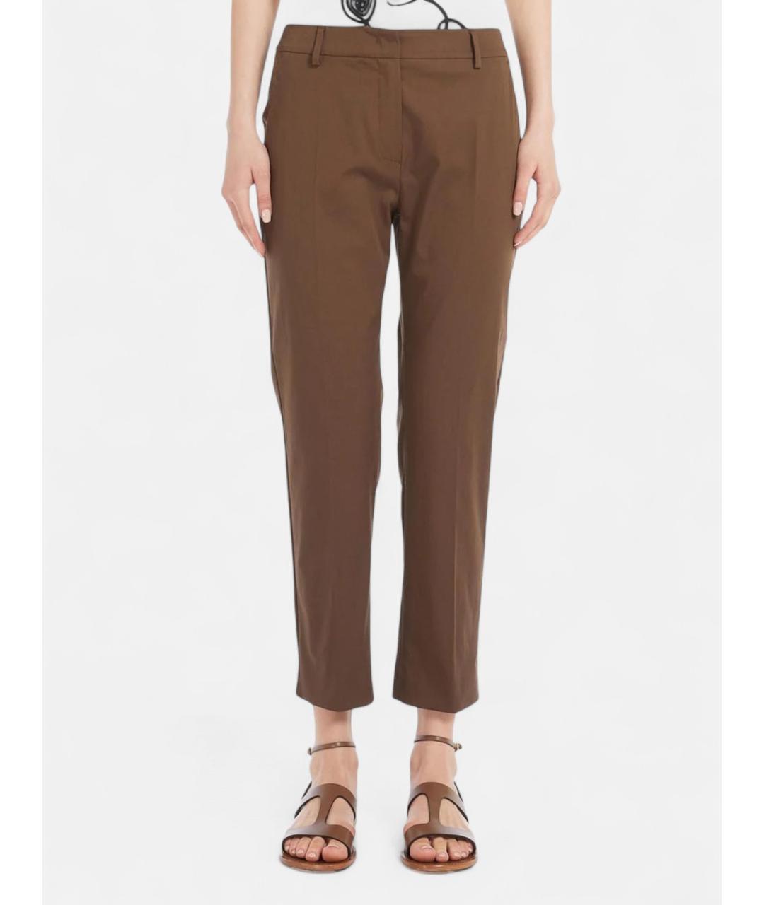WEEKEND MAX MARA Коричневые хлопковые прямые брюки, фото 3