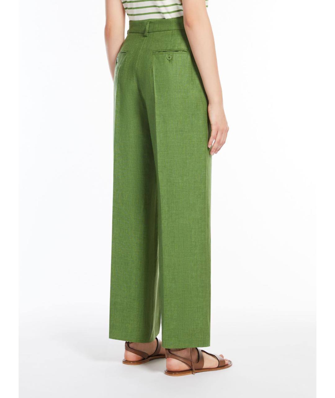 WEEKEND MAX MARA Зеленые льняные брюки широкие, фото 3