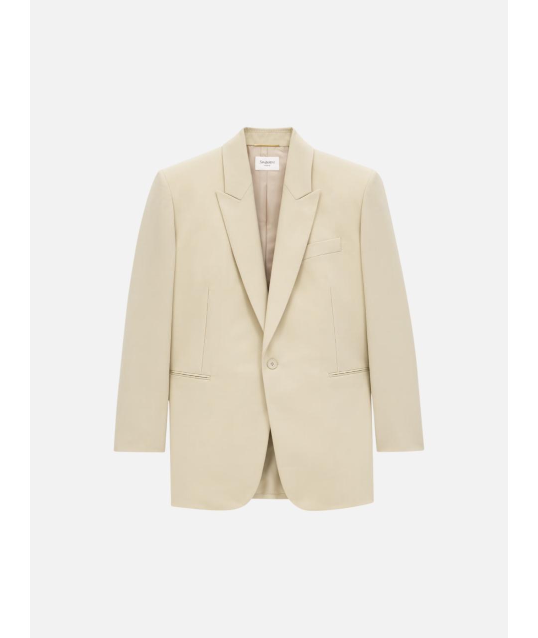 SAINT LAURENT Бежевый шерстяной жакет/пиджак, фото 4