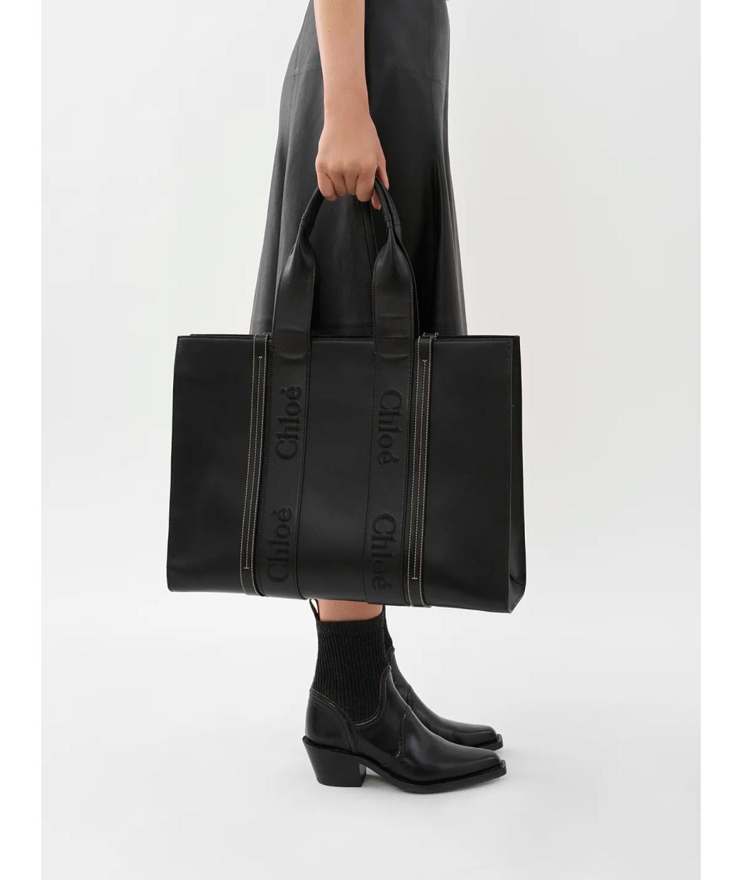 CHLOE Черная кожаная сумка тоут, фото 3