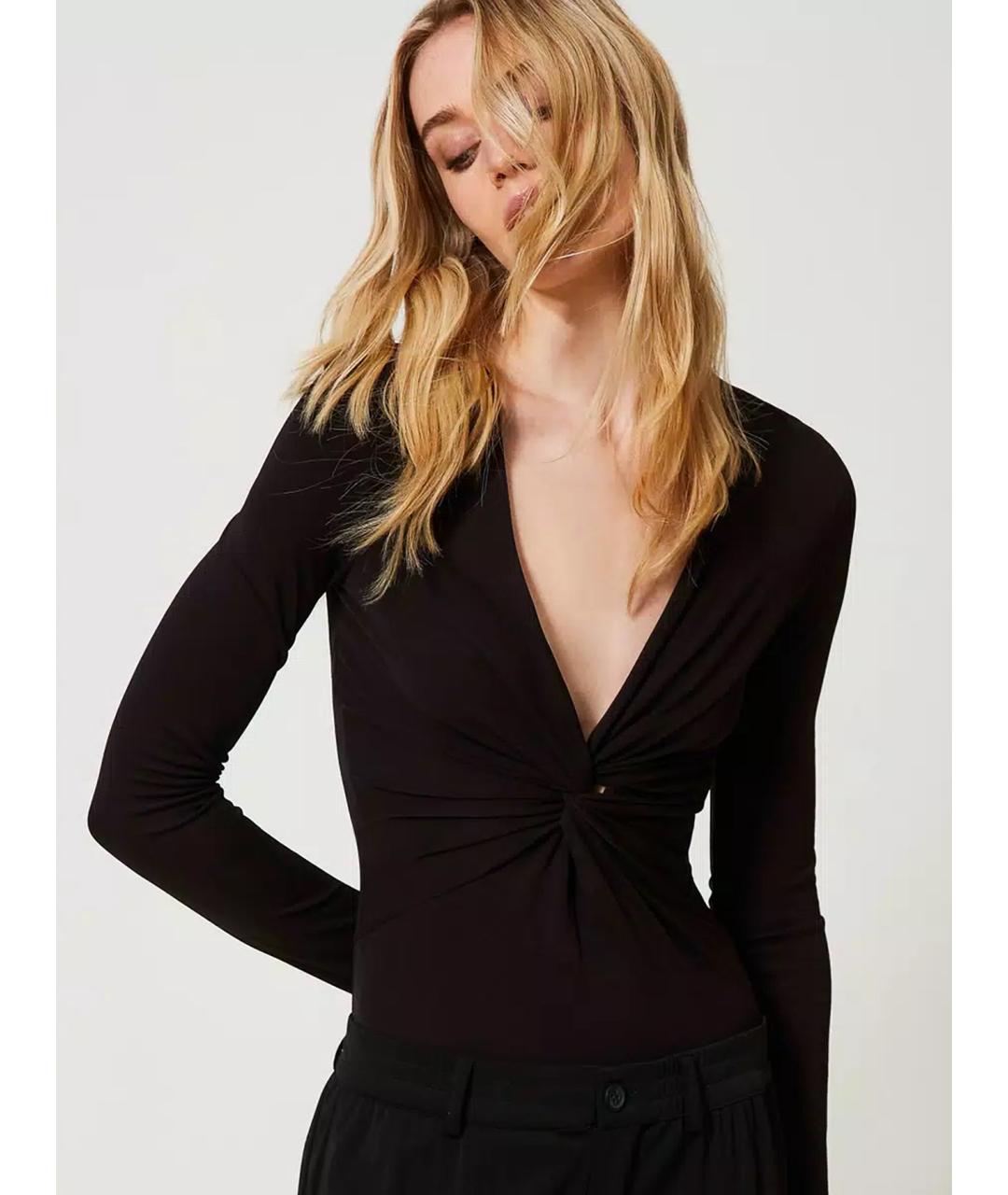 TWIN-SET Черное вискозное боди, фото 2